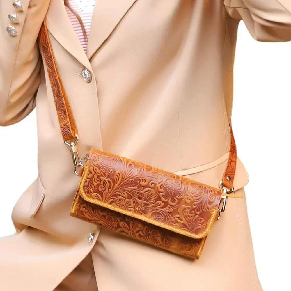 Small Handmade Leather Crossbody Bag for Women, Phone Wallet Purse